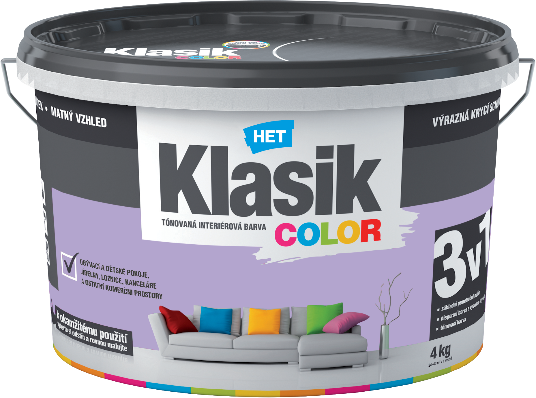 HET Klasik COLOR tónovaná interiérová akrylátová disperzná farba na stenu_4kg_KC0837