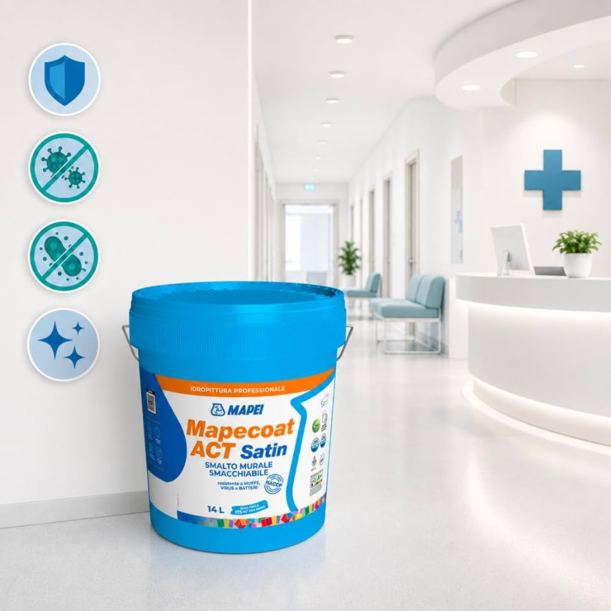 MAPEI Mapecoat ACT Satin interiérová protiplesňová farba na stenu – použitie