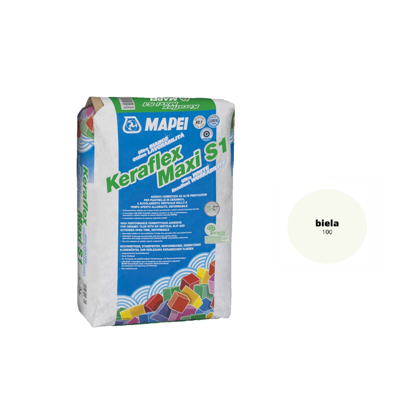 MAPEI Keraflex Maxi S1 cementové lepidlo na dlažbu a obklad biela 23 kg