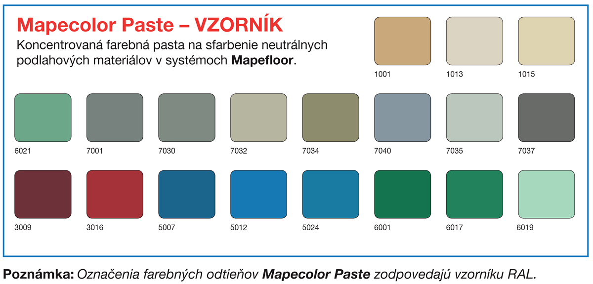 MAPEI Mapecolor Paste farbiaca pasta pre systémy Mapefloor farebné odtiene