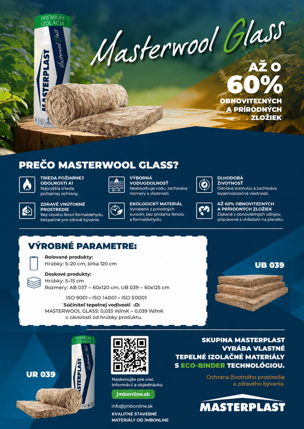 MASTERPLAST MASTERWOOL GLASS UR039 λ 0,039 izolačný pás tepelná izolácia_plagát