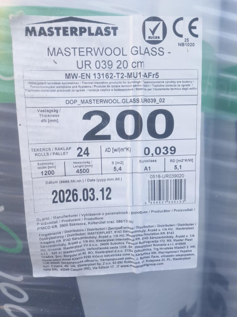MASTERPLAST MASTERWOOL GLASS UR039 λ 0,039 izolačný pás tepelná izolácia sklad