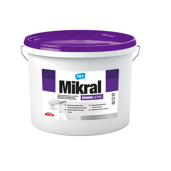 HET Mikral RENOVO ACTIVE biela silikónová fasádna protiplesňová farba 12 kg