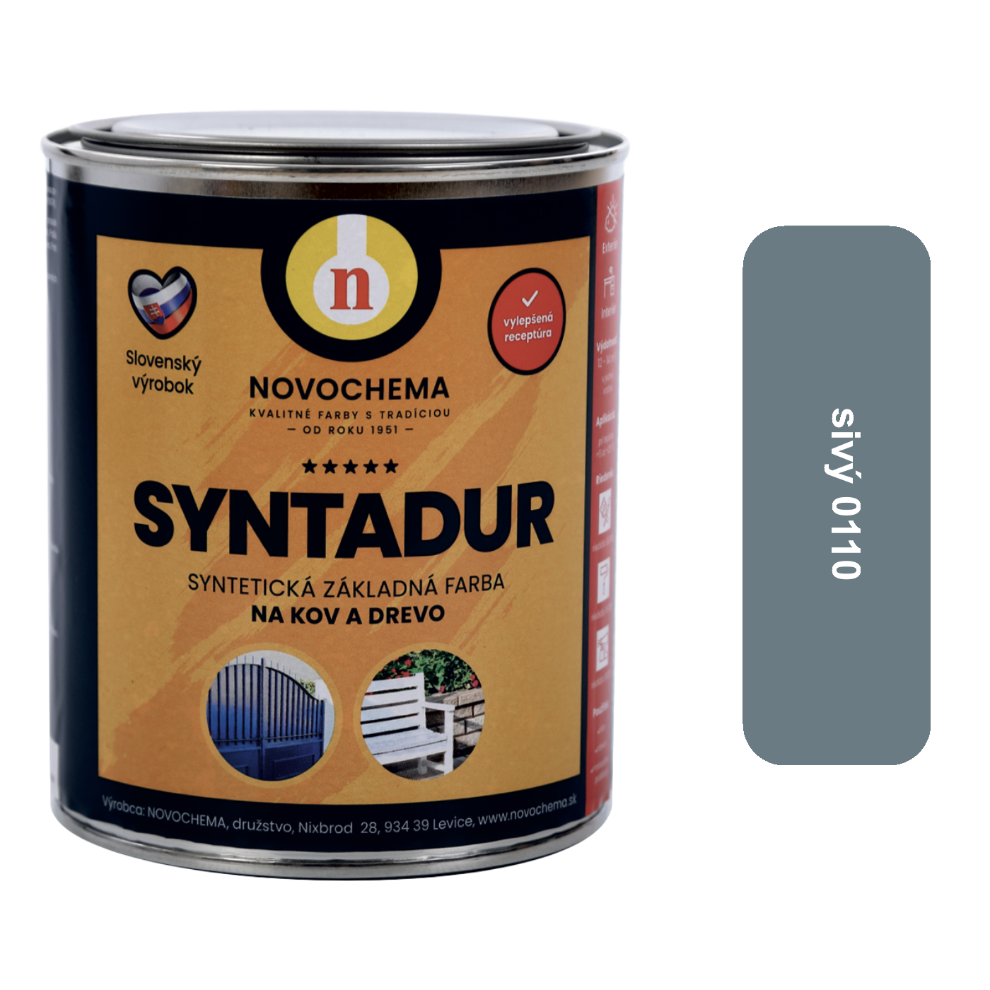 NOVOCHEMA SYNTADUR univerzálna základná syntetická farba na kov a drevo - 0110 Sivá