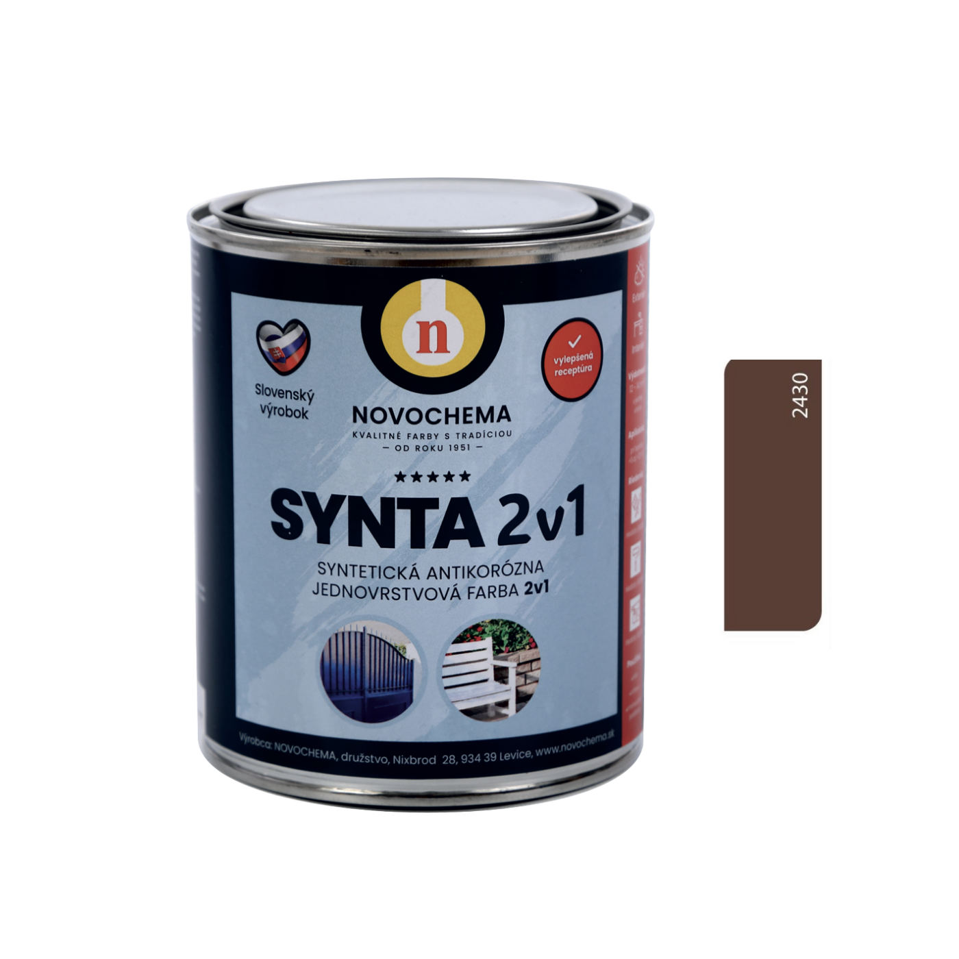 NOVOCHEMA SYNTA 2v1 syntetická jednovrstvová antikorózna farba na kov 2v1 - 1999 - Čierna