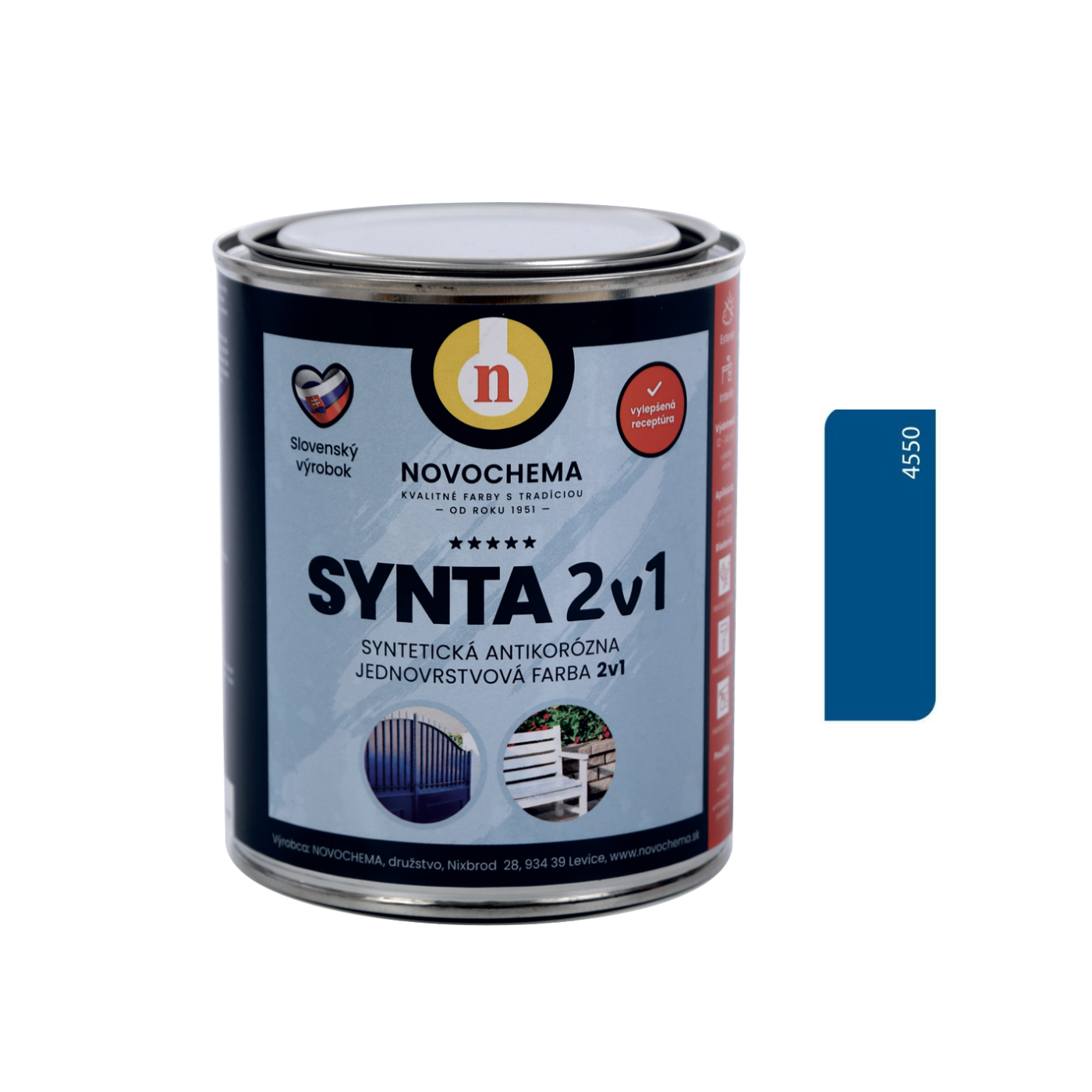 NOVOCHEMA SYNTA 2v1 syntetická jednovrstvová antikorózna farba na kov 2v1 - 4550 - Návestná modrá