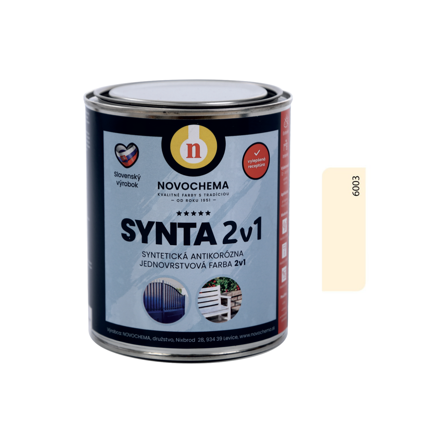 NOVOCHEMA SYNTA 2v1 syntetická jednovrstvová antikorózna farba na kov 2v1 - 6003 - Slonová kosť
