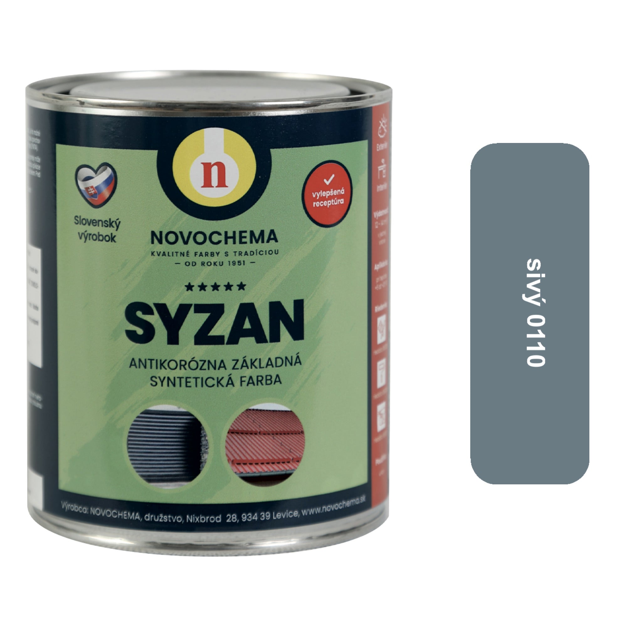 NOVOCHEMA SYZAN antikorózna základná syntetická farba na kov - 0110 Sivá