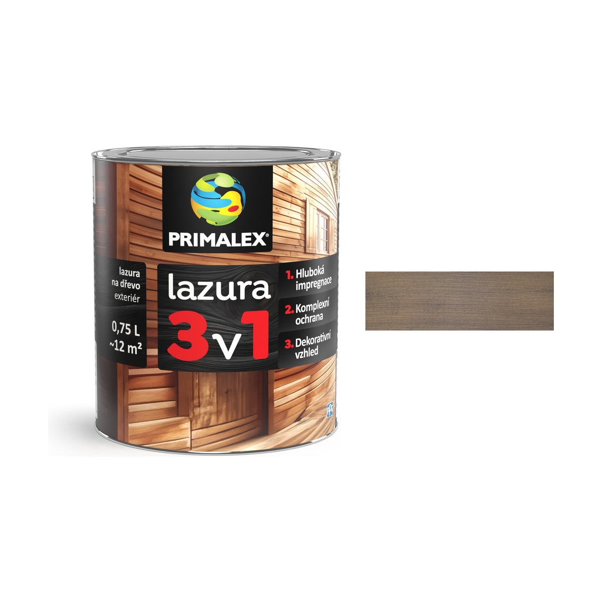 PRIMALEX lazura 3v1 dub šedý 0,75 l, tenkovrstvá lazúra na drevo