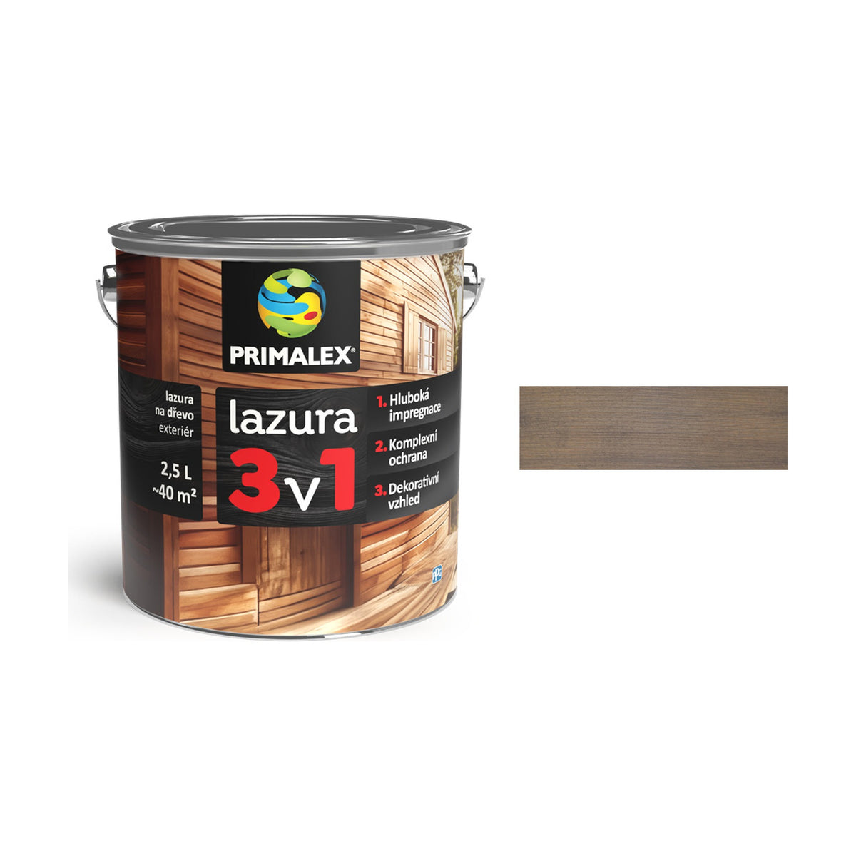 PRIMALEX lazura 3v1 dub šedý 2,5 l, tenkovrstvá lazúra na drevo