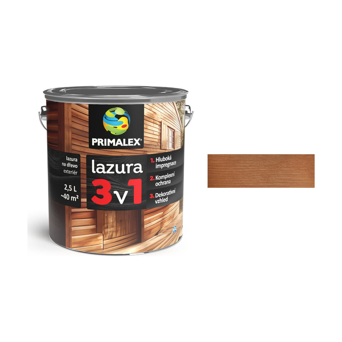 PRIMALEX lazura 3v1 orech 2,5 l, tenkovrstvá lazúra na drevo