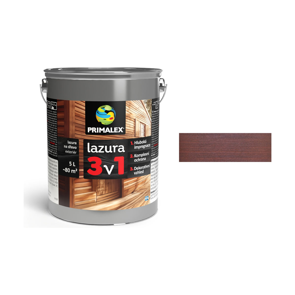 PRIMALEX lazura 3v1 palisander 5 l, tenkovrstvá lazúra na drevo