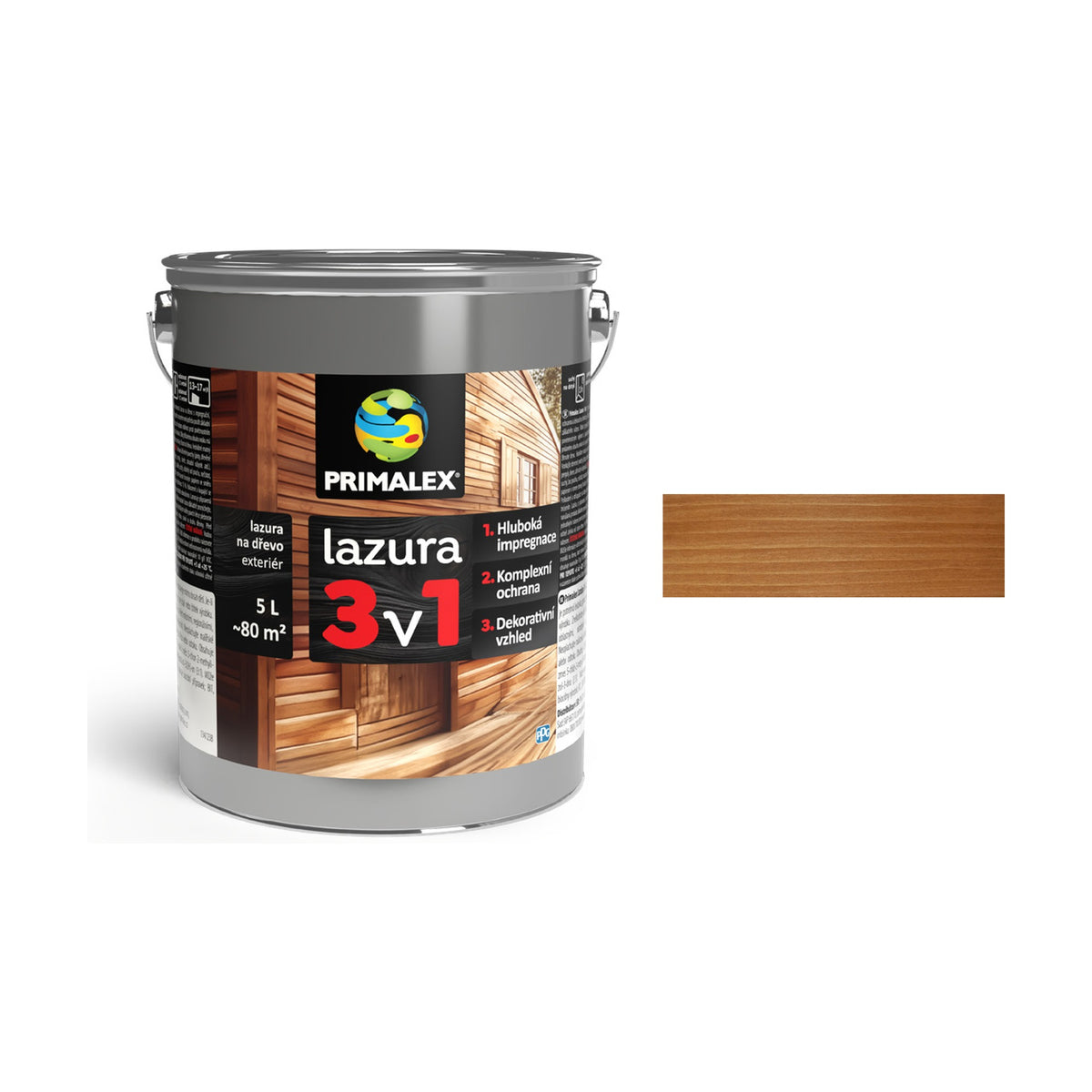 PRIMALEX lazura 3v1 tis 5 l, tenkovrstvá lazúra na drevo