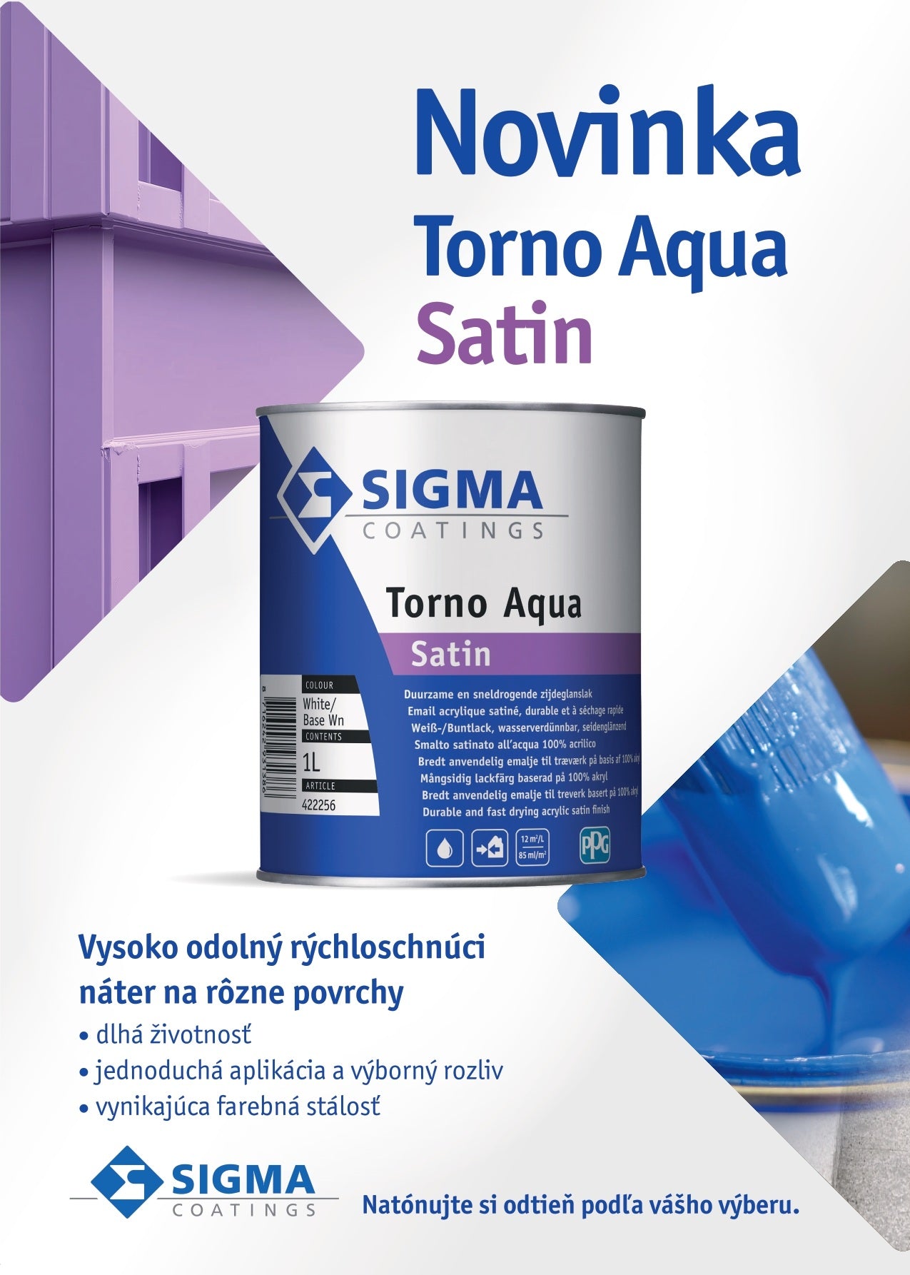 SIGMA Torno Aqua Satin odolný rýchloschnúci náter na kov, drevo a betón