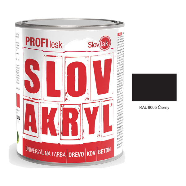 SLOVAKRYL PROFI lesk vodou riediteľná univerzálna rýchloschnúca farba na drevo, kov a betón - RAL 9005 Čierny