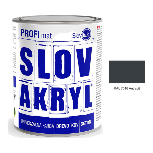 SLOVAKRYL PROFI mat vodou riediteľná univerzálna rýchloschnúca farba na drevo, kov a betón - RAL 7016 Antracit