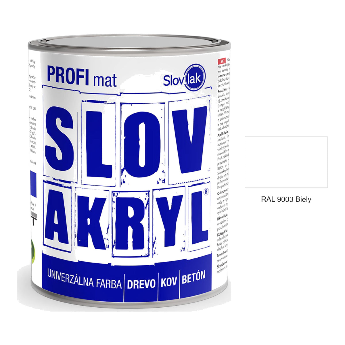 SLOVAKRYL PROFI mat vodou riediteľná univerzálna rýchloschnúca farba na drevo, kov a betón 0,75 kg