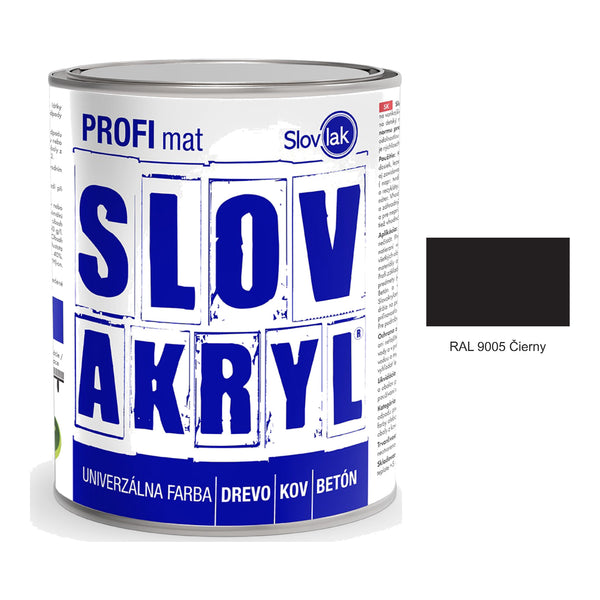 SLOVAKRYL PROFI mat vodou riediteľná univerzálna rýchloschnúca farba na drevo, kov a betón - RAL 9005 Čierny