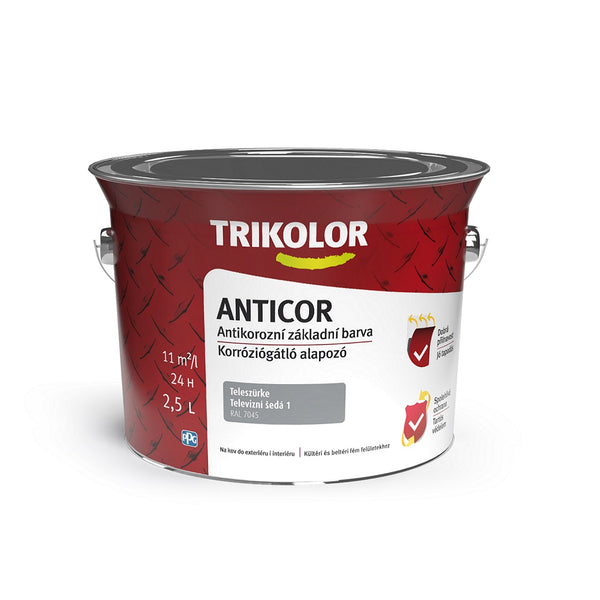 TRIKOLOR ANTICOR Antikorózna základná farba na kov sivá 2,5 l