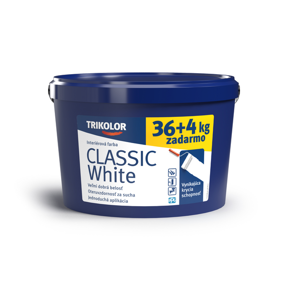 TRIKOLOR CLASSIC White disperzná interiérová biela farba na stenu 36 + 4 kg