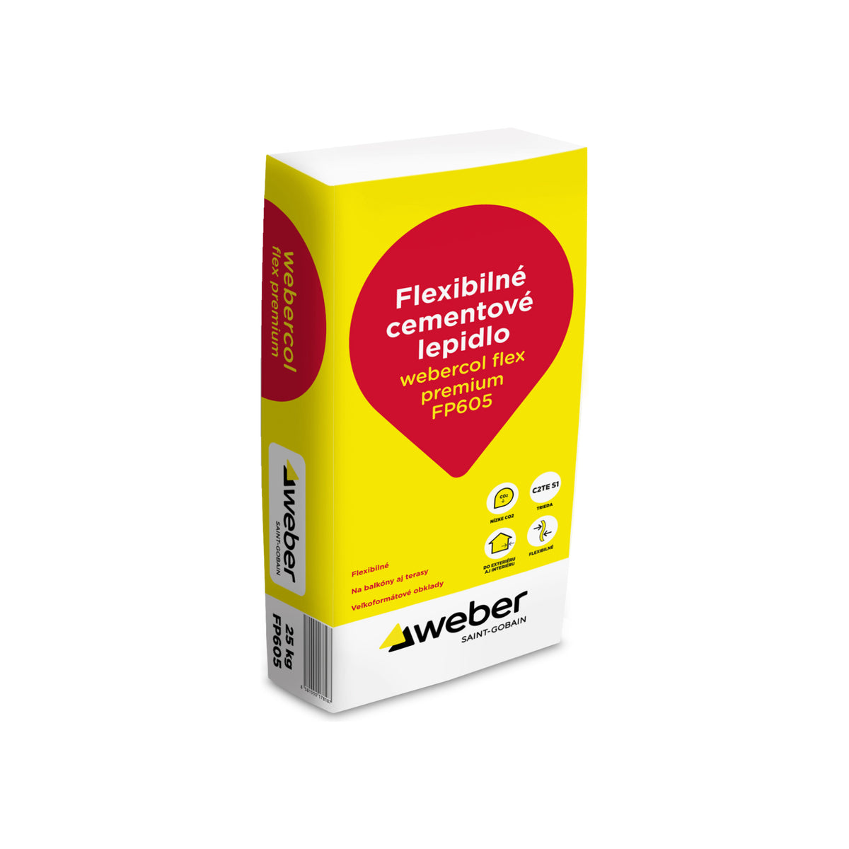 Weber Webercol flex premium C2TES1 mrazuvzdorné flexibilné lepidlo na dlažbu balenie z druhej strany