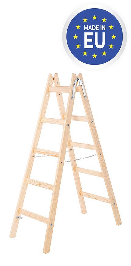 Rebrík Strend Pro, 5-stupňový, dvojitý, drevený, 1,63 m, max. 150 kg
