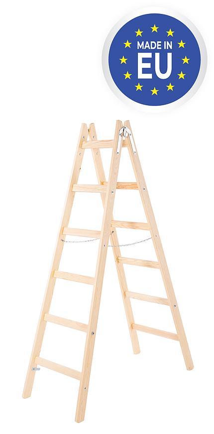 Rebrík Strend Pro, 6-stupňový, dvojitý, drevený, 1,92 m, max. 150 kg